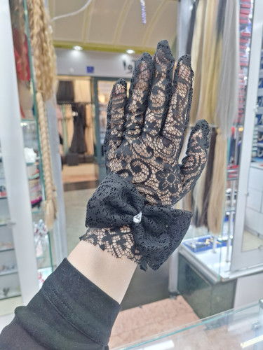 دستکش مجلسی گیپور کوتاه با دیزاین پاپیون