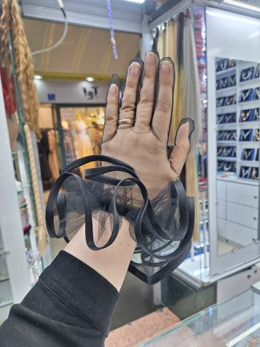 دستکش مجلسی تورفرانسوی طرح خامه دوزی کوتاه