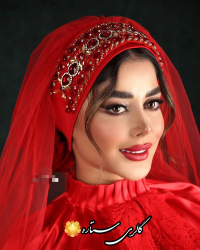 توربان مجلسی قرمز جواهر دوزی شده با سنگ اتریشی و کریستال